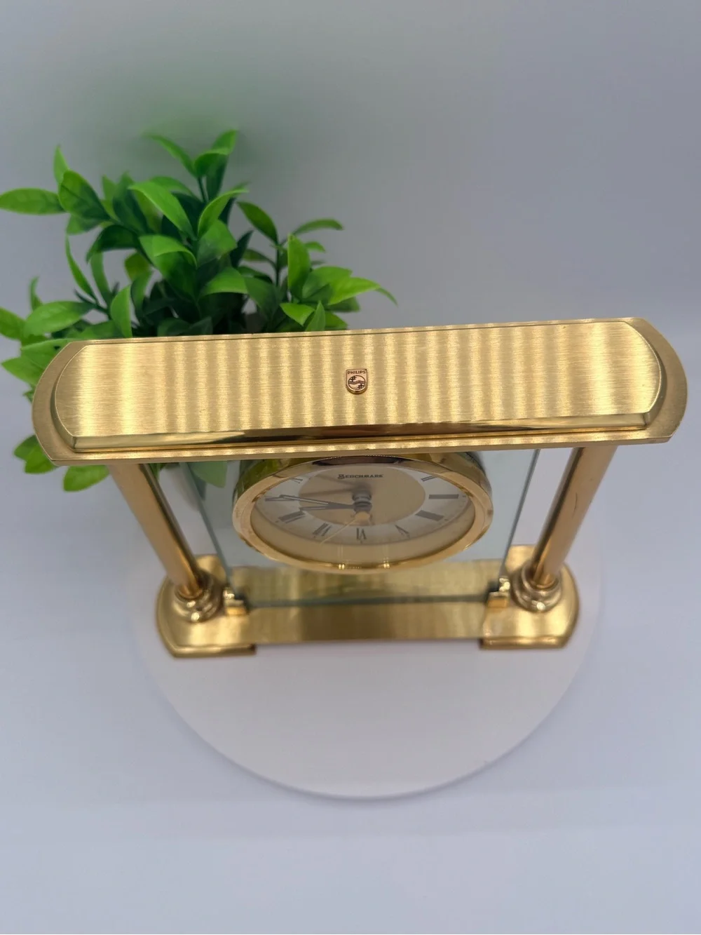 Benchmark Gold Glass Pillar Mantel Clock